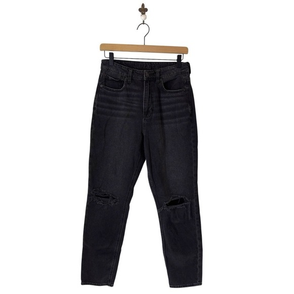American Eagle Highest Rise Mom Jean Size 4 Regular Black Wash Distressed - Picture 1 of 5